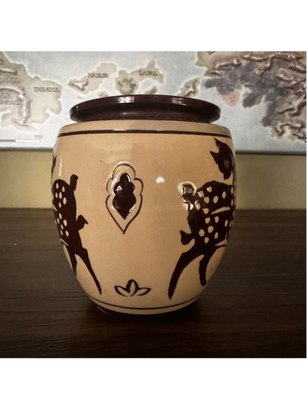 Vintage Terracotta Dancing Deer Canister (No Lid) - Picture 3 of 5